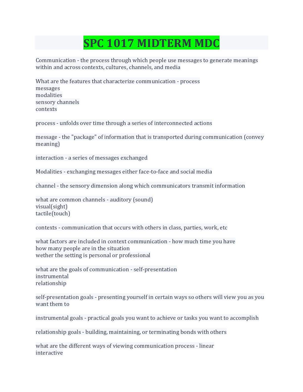 Preview image for SPC 1017 MIDTERM MDC QUESTIONS AND ANSWERS